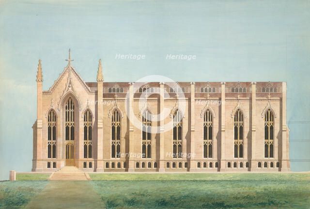 Design for the North Wing of the Library and Chapel Building at the University..., 1838-39. Creator: Alexander Jackson Davis.