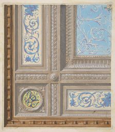 Design for the painted decoration of a coffered ceiling with initials: VR, 1830-97. Creators: Jules-Edmond-Charles Lachaise, Eugène-Pierre Gourdet