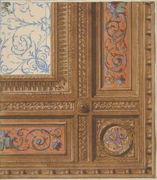 Design for the painted decoration of a coffered ceiling with initials: VR, 1830-97. Creators: Jules-Edmond-Charles Lachaise, Eugène-Pierre Gourdet
