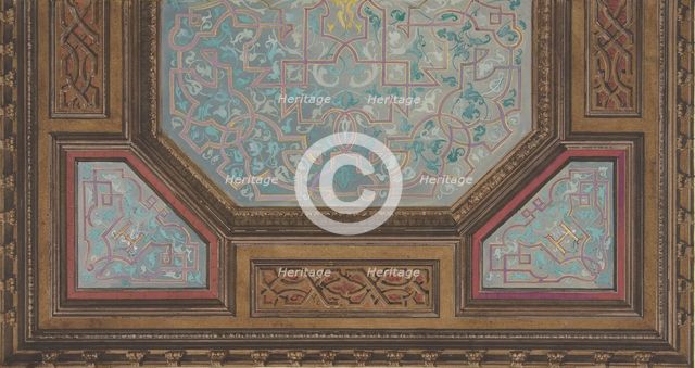 Design for the painted decoration of a coffered ceiling with the monogram: H, 1830-97. Creators: Jules-Edmond-Charles Lachaise, Eugène-Pierre Gourdet.