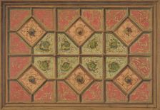 Design for the painted decoration of a coffered ceiling incorporating the initial: H, 1830-97. Creators: Jules-Edmond-Charles Lachaise, Eugène-Pierre Gourdet