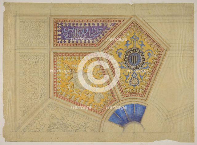 Design for the painted decoration of a coffered ceiling, second half 19th century. Creators: Jules-Edmond-Charles Lachaise, Eugène-Pierre Gourdet.