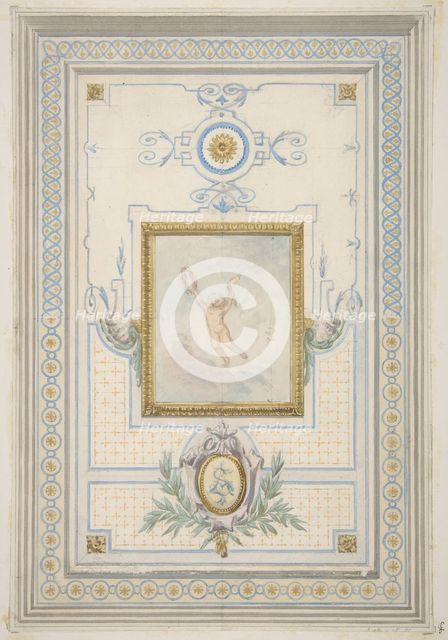 Design for the painted decoration of a ceiling with the monogram: AS, 1830-97. Creators: Jules-Edmond-Charles Lachaise, Eugène-Pierre Gourdet.