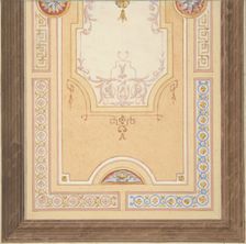 Design for the painted decoration of a ceiling in with strapwork and rinceaux, 1830-97. Creators: Jules-Edmond-Charles Lachaise, Eugène-Pierre Gourdet