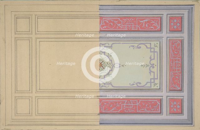 Design for the painted decoration of a ceiling in strapwork and rinceaux, second half 19th century. Creators: Jules-Edmond-Charles Lachaise, Eugène-Pierre Gourdet.