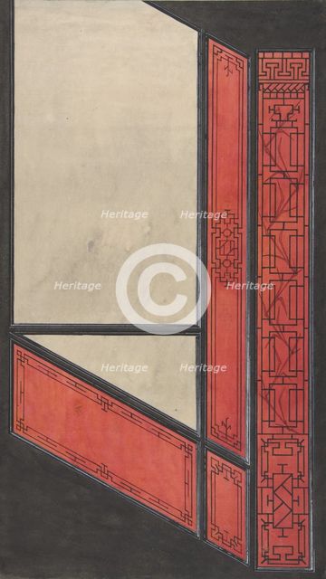 Design for the painted decoration in the Chinese style for the stairway..., 2nd half 19th century. Creators: Jules-Edmond-Charles Lachaise, Eugène-Pierre Gourdet.