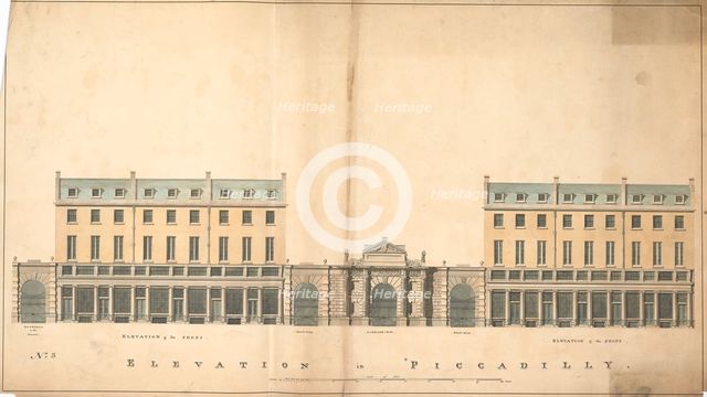 Design for the redevelopment of the Burlington House site, Piccadilly, Westminster, London..., c1811 Creator: Samuel Ware.