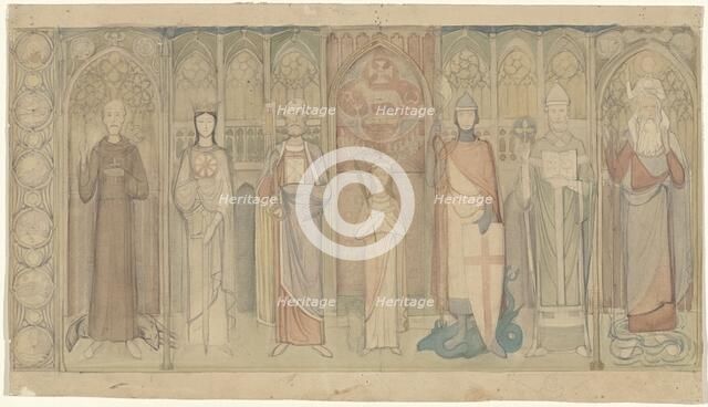 Design for the Tweede Bossche Wand: seven standing saints., c. 1869-c. 1925. Creator: Antoon Derkinderen.