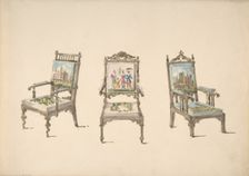 Design for Three Armchairs with Pictorial Upholstery, ca. 1830-40 . Creator: Anon