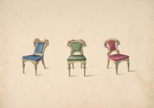 Design for Three Chairs with Blue, Green and Red Upholstery, early 19th century. Creator: Anon