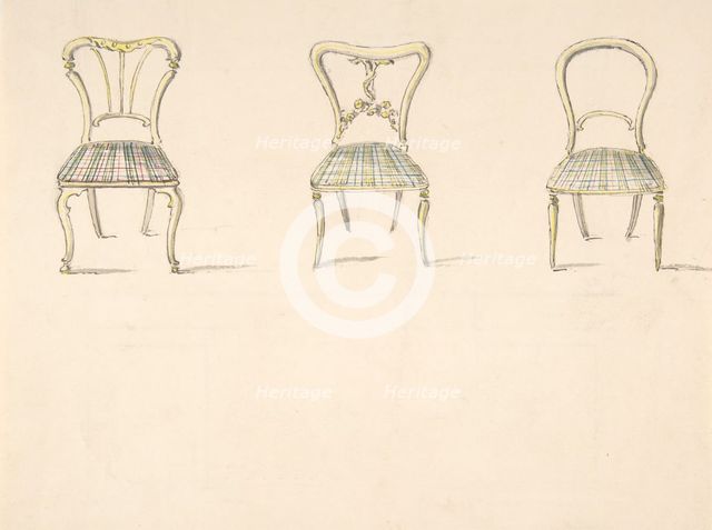 Design for Three Chairs with Curved Backs (verso: Sketch for a Sideboard), early 19th century. Creator: Anon.