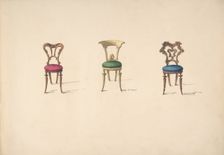 Design for Three Chairs with Red, Green and Blue Seats, early 19th century. Creator: Anon