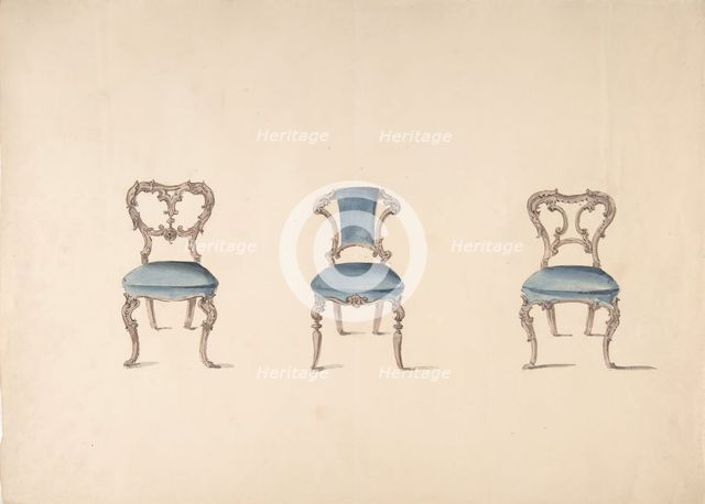 Design for Three Chairs Upholstered in Blue, early 19th century. Creator: Anon.