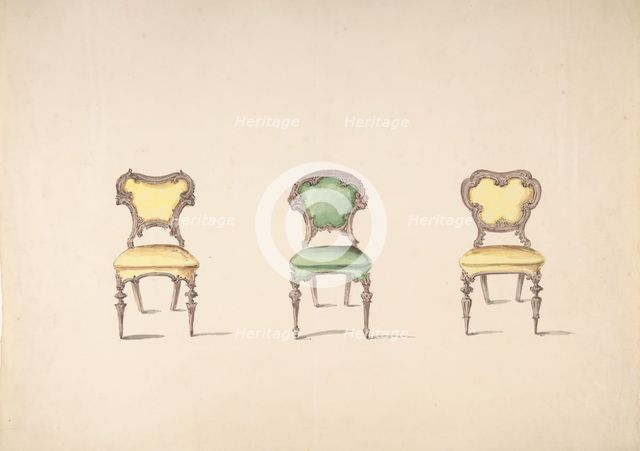 Design for Three Chairs Upholstered in Green and Yellow, early 19th century. Creator: Anon.