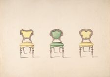 Design for Three Chairs Upholstered in Green and Yellow, early 19th century. Creator: Anon