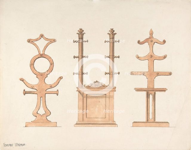 Design for Three Hat or Coat Racks, early 19th century. Creator: Anon.