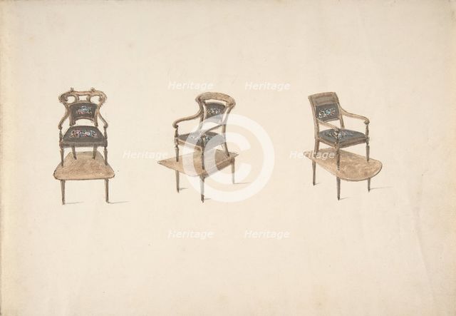Design for Three Small Elevated Armchairs, early 19th century. Creator: Anon.