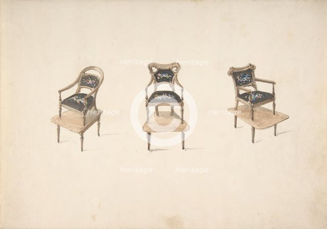 Design for Three Small Elevated Armchairs, early 19th century. Creator: Anon.