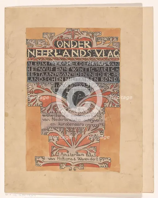 Design for title page of "Onder Neerlands Vlag", (Under the Dutch Flag), 1899, (1899).  Creator: Carel Adolph Lion Cachet.