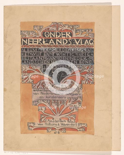 Design for title page of "Onder Neerlands Vlag", (Under the Dutch Flag), 1899, (1899).  Creator: Carel Adolph Lion Cachet.