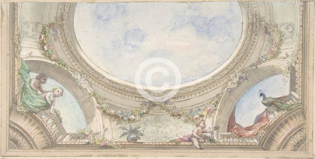 Design for Trompe L'Oeil Ceiling for Dining Room, Hôtel de Trévise, 1850-1910. Creators: Jules-Edmond-Charles Lachaise, Eugène-Pierre Gourdet.
