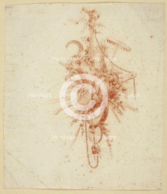 Design for Trophy with Gardening Tools, n.d. Creator: Jean Baptiste Marie Huet.