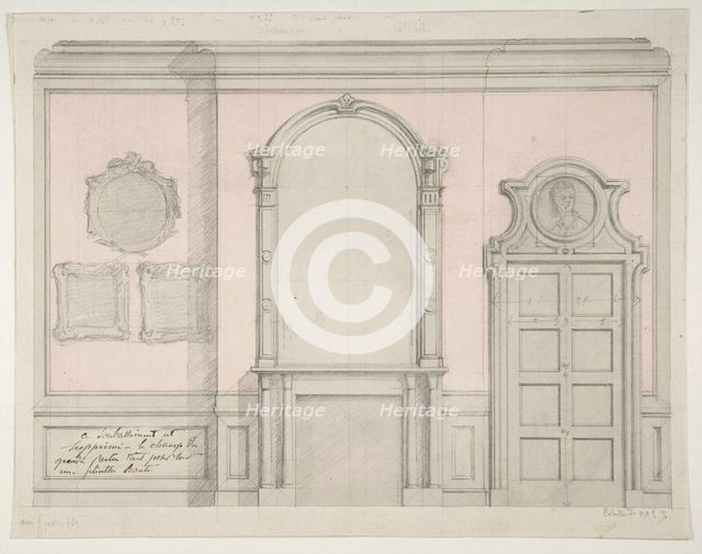Design for treatment of a chimney-piece and adjacent door, 1830-97. Creators: Jules-Edmond-Charles Lachaise, Eugène-Pierre Gourdet.