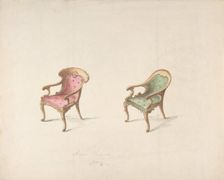 Design for Two Armchairs with Red and Green Upholstery, early 19th century. Creator: Anon