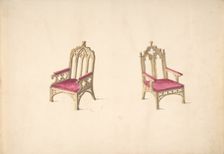 Design for Two Gothic Style Armchairs, early 19th century. Creator: Anon