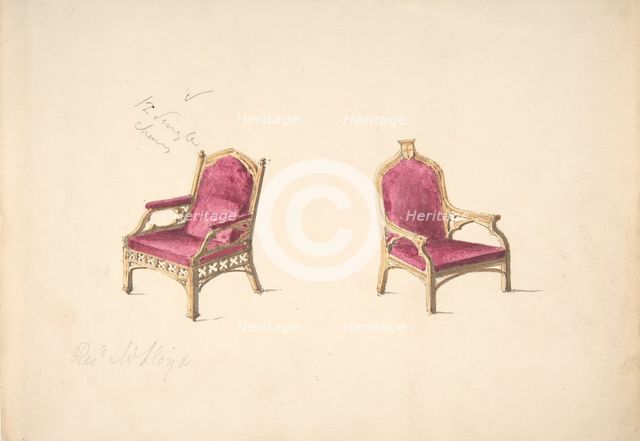 Design for Two Medieval Style Armchairs for "Rev. W. Lloyd", early 19th century. Creator: Anon.