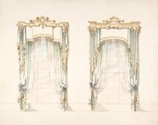 Design for Two White Curtains with Gold Fringes and a White and Gold Pelmets, early 19th cent. Creator: Anon