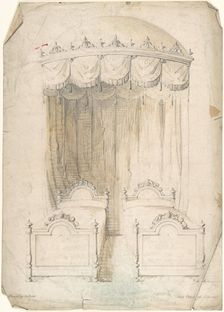 Design for Twin Beds with a Canopy, 1841-84. Creator: Charles Hindley & Sons