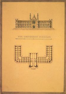 Design for University of Michigan (elevation and plan), ca. 1838-39. Creator: Alexander Jackson Davis