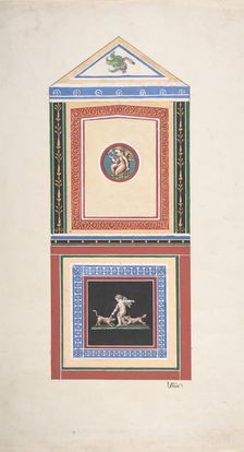 Design for Wall Decor Painted with Putti and Dogs, before 1889. Creators: Jules-Edmond-Charles Lachaise, Eugène-Pierre Gourdet