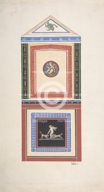Design for Wall Decor Painted with Putti and Dogs, before 1889. Creators: Jules-Edmond-Charles Lachaise, Eugène-Pierre Gourdet.