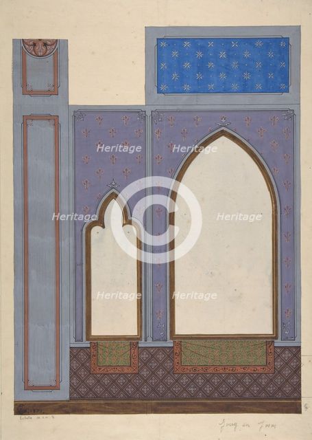 Design for wall decoration in the house of Baron Malet in Jouy-en-Josas (Seine et Gise), 1871. Creators: Jules-Edmond-Charles Lachaise, Eugène-Pierre Gourdet.