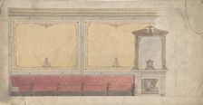 Design for Wall including Chimney and Red Banquette, 19th century. Creator: Anon