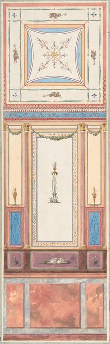 Design for Wall Paneling and Ceiling in Pompeiian Style, The Deepdene, Dorking, Surrey, 1875-79. Creators: Jules-Edmond-Charles Lachaise, Eugène-Pierre Gourdet