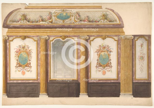 Design for wall panels with putti and flower garlands, second half 19th century. Creators: Jules-Edmond-Charles Lachaise, Eugène-Pierre Gourdet.