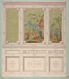 Design for wall panels decorated with Chinoiserie scenes, second half 19th century. Creators: Jules-Edmond-Charles Lachaise, Eugène-Pierre Gourdet