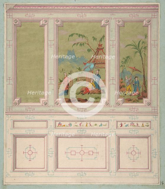 Design for wall panels decorated with Chinoiserie scenes, second half 19th century. Creators: Jules-Edmond-Charles Lachaise, Eugène-Pierre Gourdet.