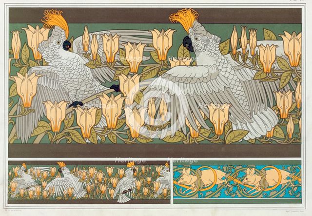 Design for wallpaper border "Cockatoo and Magnolia", pub. 1897. Creator: Maurice Pillard Verneuil (1869?1942).