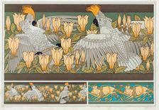 Design for wallpaper border "Cockatoo and Magnolia", pub. 1897. Creator: Maurice Pillard Verneuil (1869?1942)