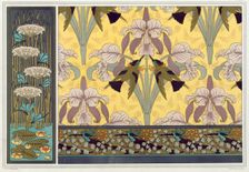 Design for wallpaper border, fabric and panel: "Dragonflies; Waterlillies and Flowering Rush", pub. Creator: Maurice Pillard Verneuil (1869?1942)