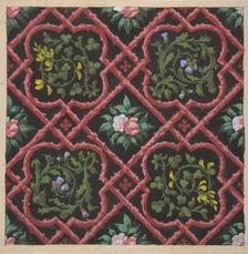 Design for wallpaper featuring flowers and latticework, 1830-97. Creators: Jules-Edmond-Charles Lachaise, Eugène-Pierre Gourdet