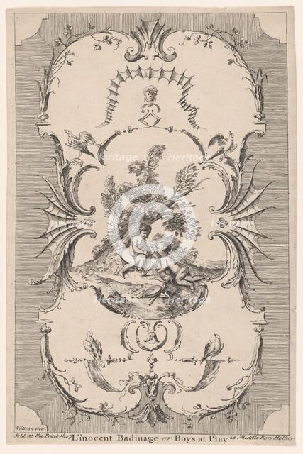 Design for Wallpaper "L'Innocent Badinage, or Boys at Play", ca. 1745-50., ca. 1745-50. Creator: Paul Sandby.