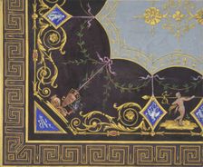 Design for wallpaper with Roman key border, rinceaux, and medallions, 1830-97. Creators: Jules-Edmond-Charles Lachaise, Eugène-Pierre Gourdet