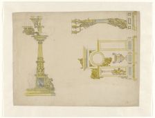 Design for a mantel clock and two candelabra, c.1825-c.1835. Creator: Adrien Louis Marie Cavelier