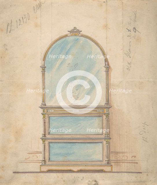 Design for a Mirror-fronted Cabinet Topped with a Mirror, 19th century. Creator: Anon.