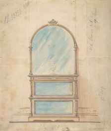 Design for a Mirror-fronted Cabinet Topped with a Mirror, 19th century. Creator: Anon